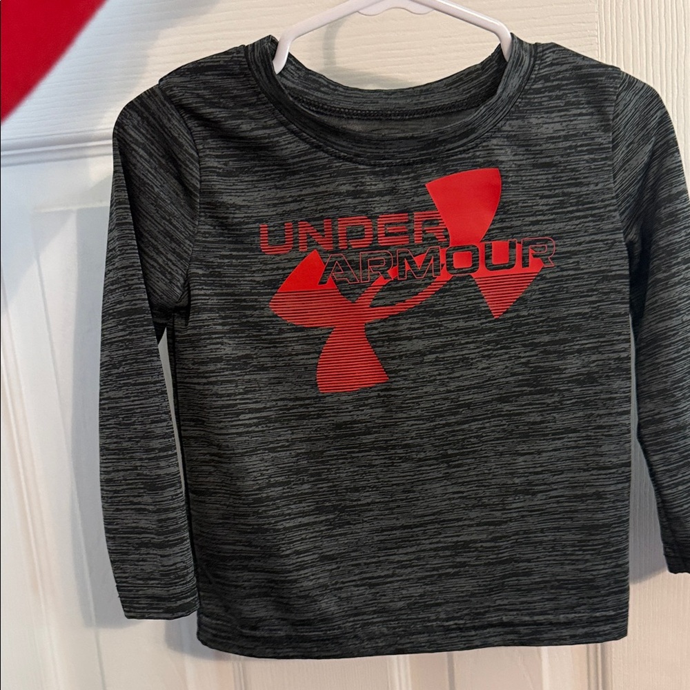 Under Armour Kids Long Sleeve Heathered Gray Top with Red Logo